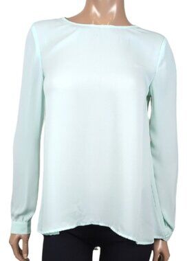 Forever 21 Long Sleeve Blouse Womens Size Small Mint Green Sheer Flowy Top